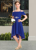 Jaylene A-Line Off-the-Shoulder Asymmetrical Chiffon Junior Bridesmaid Dress With Beading Bow(s) STIP0013392