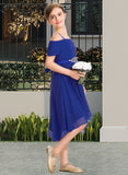 Jaylene A-Line Off-the-Shoulder Asymmetrical Chiffon Junior Bridesmaid Dress With Beading Bow(s) STIP0013392