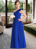 Patience A-Line One-Shoulder Floor-Length Chiffon Junior Bridesmaid Dress With Ruffle Flower(s) STIP0013393