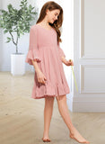 Joslyn A-Line V-neck Knee-Length Chiffon Junior Bridesmaid Dress With Cascading Ruffles STIP0013396