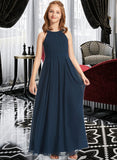 Perla A-Line Scoop Neck Floor-Length Chiffon Junior Bridesmaid Dress With Ruffle STIP0013397