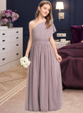 Desirae A-Line One-Shoulder Floor-Length Chiffon Junior Bridesmaid Dress With Ruffle STIP0013400