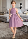 Hedda A-Line Scoop Neck Knee-Length Chiffon Lace Junior Bridesmaid Dress STIP0013401