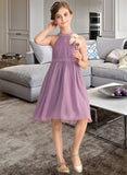 Hedda A-Line Scoop Neck Knee-Length Chiffon Lace Junior Bridesmaid Dress STIP0013401