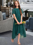 Leah A-Line Scoop Neck Asymmetrical Chiffon Junior Bridesmaid Dress With Ruffle Bow(s) STIP0013403