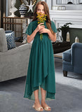 Leah A-Line Scoop Neck Asymmetrical Chiffon Junior Bridesmaid Dress With Ruffle Bow(s) STIP0013403