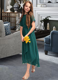 Leah A-Line Scoop Neck Asymmetrical Chiffon Junior Bridesmaid Dress With Ruffle Bow(s) STIP0013403