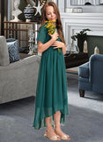 Leah A-Line Scoop Neck Asymmetrical Chiffon Junior Bridesmaid Dress With Ruffle Bow(s) STIP0013403