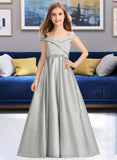 Katharine Ball-Gown/Princess Off-the-Shoulder Floor-Length Satin Junior Bridesmaid Dress STIP0013404