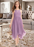 Nicky A-Line Scoop Neck Tea-Length Chiffon Junior Bridesmaid Dress With Ruffle Beading Bow(s) STIP0013406