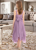 Nicky A-Line Scoop Neck Tea-Length Chiffon Junior Bridesmaid Dress With Ruffle Beading Bow(s) STIP0013406