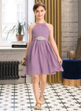 Alyson A-Line Scoop Neck Knee-Length Chiffon Junior Bridesmaid Dress With Ruffle Beading STIP0013407