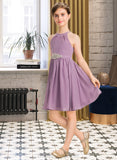 Alyson A-Line Scoop Neck Knee-Length Chiffon Junior Bridesmaid Dress With Ruffle Beading STIP0013407