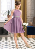 Alyson A-Line Scoop Neck Knee-Length Chiffon Junior Bridesmaid Dress With Ruffle Beading STIP0013407