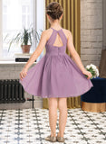 Alyson A-Line Scoop Neck Knee-Length Chiffon Junior Bridesmaid Dress With Ruffle Beading STIP0013407