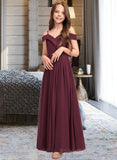 Andrea A-Line Off-the-Shoulder Floor-Length Chiffon Junior Bridesmaid Dress STIP0013408