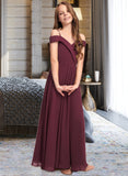 Andrea A-Line Off-the-Shoulder Floor-Length Chiffon Junior Bridesmaid Dress STIP0013408