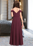 Andrea A-Line Off-the-Shoulder Floor-Length Chiffon Junior Bridesmaid Dress STIP0013408