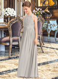 Allison A-Line Scoop Neck Floor-Length Chiffon Lace Junior Bridesmaid Dress With Ruffle STIP0013409