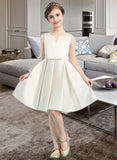 Winnie A-Line Scoop Neck Knee-Length Satin Junior Bridesmaid Dress With Bow(s) STIP0013411