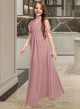 Caitlin A-Line V-neck Floor-Length Chiffon Junior Bridesmaid Dress With Cascading Ruffles STIP0013413