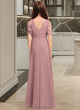 Caitlin A-Line V-neck Floor-Length Chiffon Junior Bridesmaid Dress With Cascading Ruffles STIP0013413