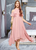 Jordyn A-Line Scoop Neck Tea-Length Chiffon Lace Junior Bridesmaid Dress STIP0013414