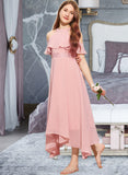 Jordyn A-Line Scoop Neck Tea-Length Chiffon Lace Junior Bridesmaid Dress STIP0013414