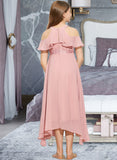 Jordyn A-Line Scoop Neck Tea-Length Chiffon Lace Junior Bridesmaid Dress STIP0013414