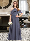 Susie A-Line Off-the-Shoulder Floor-Length Chiffon Junior Bridesmaid Dress With Cascading Ruffles STIP0013415