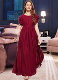 Madalyn A-Line Scoop Neck Floor-Length Chiffon Junior Bridesmaid Dress With Cascading Ruffles STIP0013417