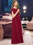 Madalyn A-Line Scoop Neck Floor-Length Chiffon Junior Bridesmaid Dress With Cascading Ruffles STIP0013417