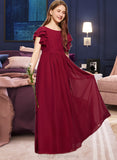 Madalyn A-Line Scoop Neck Floor-Length Chiffon Junior Bridesmaid Dress With Cascading Ruffles STIP0013417