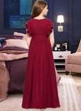 Madalyn A-Line Scoop Neck Floor-Length Chiffon Junior Bridesmaid Dress With Cascading Ruffles STIP0013417