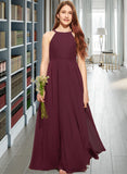 Mariela A-Line Scoop Neck Floor-Length Chiffon Junior Bridesmaid Dress STIP0013418