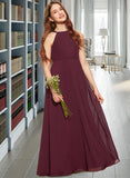 Mariela A-Line Scoop Neck Floor-Length Chiffon Junior Bridesmaid Dress STIP0013418