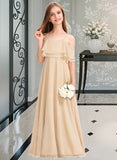 Leticia A-Line Off-the-Shoulder Floor-Length Chiffon Junior Bridesmaid Dress With Cascading Ruffles STIP0013419