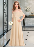 Leticia A-Line Off-the-Shoulder Floor-Length Chiffon Junior Bridesmaid Dress With Cascading Ruffles STIP0013419