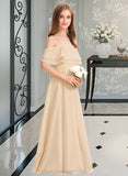 Leticia A-Line Off-the-Shoulder Floor-Length Chiffon Junior Bridesmaid Dress With Cascading Ruffles STIP0013419