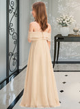 Leticia A-Line Off-the-Shoulder Floor-Length Chiffon Junior Bridesmaid Dress With Cascading Ruffles STIP0013419