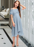 Laylah A-Line Off-the-Shoulder Asymmetrical Chiffon Junior Bridesmaid Dress With Cascading Ruffles STIP0013420