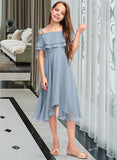 Laylah A-Line Off-the-Shoulder Asymmetrical Chiffon Junior Bridesmaid Dress With Cascading Ruffles STIP0013420