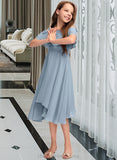 Laylah A-Line Off-the-Shoulder Asymmetrical Chiffon Junior Bridesmaid Dress With Cascading Ruffles STIP0013420