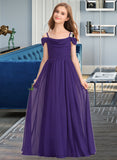 Jacey A-Line Off-the-Shoulder Floor-Length Chiffon Junior Bridesmaid Dress With Ruffle STIP0013421