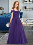 Jacey A-Line Off-the-Shoulder Floor-Length Chiffon Junior Bridesmaid Dress With Ruffle STIP0013421