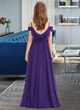 Jacey A-Line Off-the-Shoulder Floor-Length Chiffon Junior Bridesmaid Dress With Ruffle STIP0013421