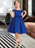 Katie A-Line Scoop Neck Knee-Length Satin Junior Bridesmaid Dress With Lace Bow(s) STIP0013422