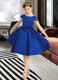 Katie A-Line Scoop Neck Knee-Length Satin Junior Bridesmaid Dress With Lace Bow(s) STIP0013422