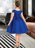 Katie A-Line Scoop Neck Knee-Length Satin Junior Bridesmaid Dress With Lace Bow(s) STIP0013422