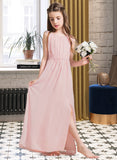 Alicia A-Line Scoop Neck Floor-Length Chiffon Junior Bridesmaid Dress With Ruffle Split Front STIP0013425